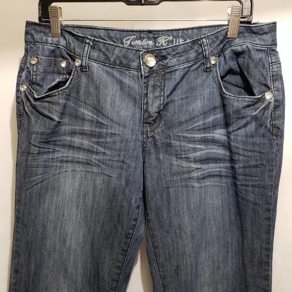 Twelve K Dark Blue Women's Jeans Bejeweled Back Pockets (Size 13) - Picture 6 of 12